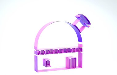 Mor Astronomik Gözlemevi simgesi beyaz arkaplanda izole edildi. 3d illüstrasyon 3d canlandırma