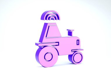 Mor Öz, beyaz arka planda izole edilmiş akıllı bir çiftlik ikonu üzerinde kablosuz traktör kullanıyor. Akıllı tarım elementi uygular. 3d illüstrasyon 3d canlandırma
