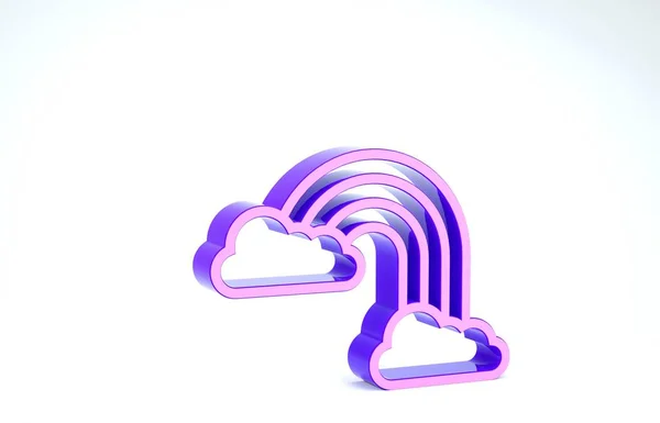 Arco iris púrpura con nubes icono aislado sobre fondo blanco. 3D ilustración 3D render — Foto de Stock