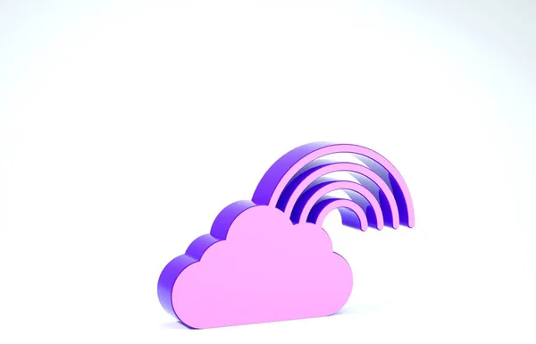 Arco iris púrpura con nubes icono aislado sobre fondo blanco. 3D ilustración 3D render — Foto de Stock