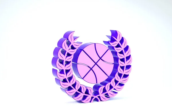 Purple Award with basketball ball icon isolated on white background. Laurel wreath. Winner trophy. Championship or competition trophy. 3d illustration 3D render — Stock Photo, Image