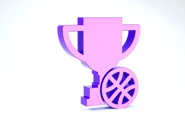 Lila kupa kosárlabda ikon elszigetelt fehér háttér. Győztes trófea szimbólum. Bajnokság vagy verseny trófea. 3d illusztráció 3d render — Stock Fotó
