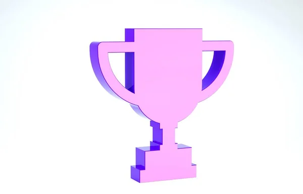 Lila Award kupa ikon elszigetelt fehér háttérrel. Győztes trófea szimbólum. Bajnokság vagy verseny trófea. Sport teljesítmény. 3d illusztráció 3d render — Stock Fotó