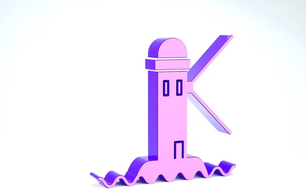 Ikon Purple Lighthouse terisolasi pada latar belakang putih. Tampilan 3D ilustrasi 3d — Stok Foto