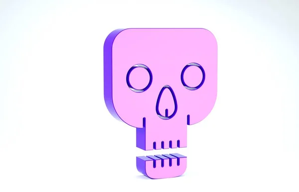Purple Skull icon isolated on white background. Happy Halloween party. 3d illustration 3D render — 스톡 사진