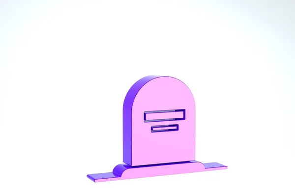 Lápida púrpura con RIP escrito en él icono aislado sobre fondo blanco. Icono de tumba. 3D ilustración 3D render — Foto de Stock