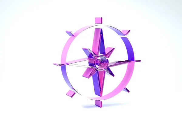 Purple Wind rose icon isolated on white background. Compass icon for travel. Navigation design. 3d illustration 3D render