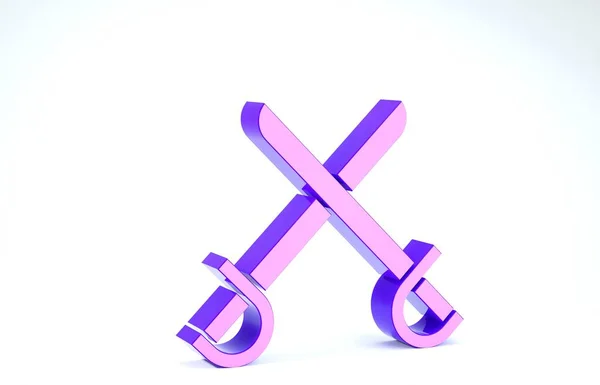 Purple Crossed pirate swords icon isolated on white background. Sabre sign. 3d illustration 3D render