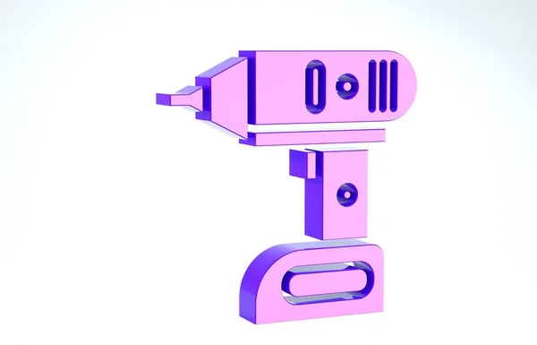 Purple Electric accuschroevendraaier pictogram geïsoleerd op witte achtergrond. Elektrische boormachine. Reparatie gereedschap. 3d illustratie 3d renderen — Stockfoto