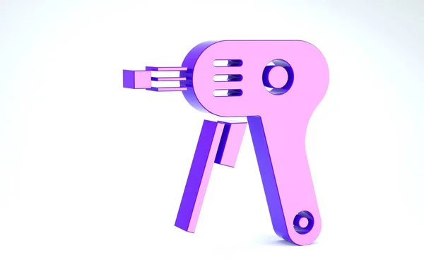 Purple Electric hot glue gun icon isolated on white background. Hot pistol glue. Hot repair work appliance silicone. 3d illustration 3D render