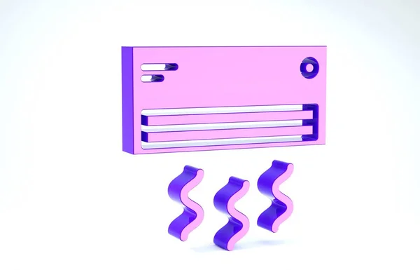 Fioletowa ikona klimatyzatora izolowana na białym tle. Rozdzielona klimatyzacja. Chłodny i zimny system kontroli klimatu. Ilustracja 3d — Zdjęcie stockowe