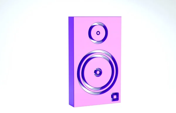 Fioletowa ikona głośnika Stereo na białym tle. Głośniki nagłośnienia. Ikona muzyki. Kolumna muzyczna sprzęt basowy głośnik. Ilustracja 3d — Zdjęcie stockowe