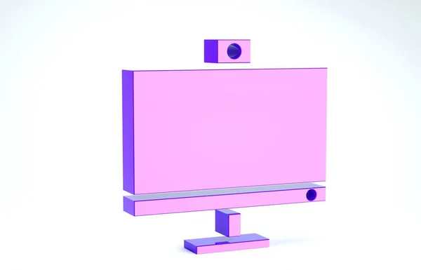 Ícone de monitor de computador roxo isolado no fundo branco. Assinatura do componente do PC. 3D ilustração 3D render — Fotografia de Stock