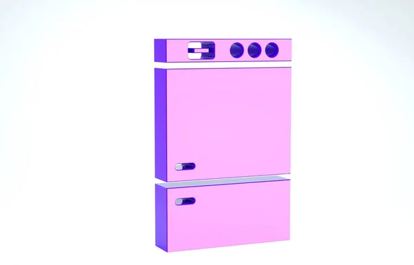紫色冰箱图标在白色背景上隔离。 冰箱冰箱冰箱。 家庭技术和家用电器。 3d说明3d — 图库照片