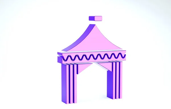 白の背景に隔離された紫のキャンプテントアイコン。カーニバルキャンプテント。遊園地。3Dイラスト3Dレンダリング — ストック写真