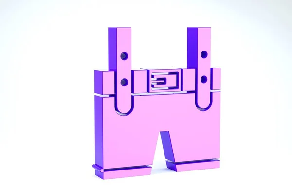 Icône Lederhosen violet isolée sur fond blanc. Vêtements bavarois traditionnels. Tenue Oktoberfest. Pantalon avec bretelles. Patrick Day. Illustration 3D rendu 3D — Photo