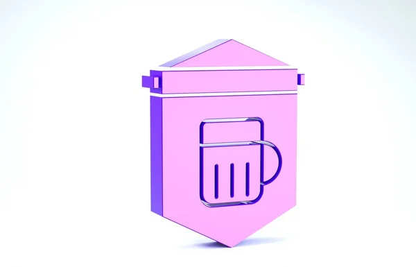 Púrpura letrero de la calle con vaso de cerveza icono aislado sobre fondo blanco. Adecuado para anuncios bar, cafetería, pub, restaurante. 3D ilustración 3D render — Foto de Stock