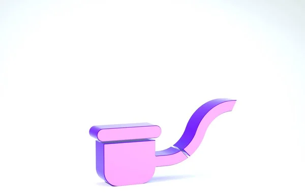 Tuyau fumeur violet avec icône de fumée isolé sur fond blanc. Du tabac. Illustration 3D rendu 3D — Photo