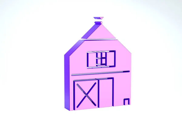 Purple Farm House koncept ikon isolerad på vit bakgrund. Rustik bondgård landskap. 3D-illustration 3D-återgivning — Stockfoto