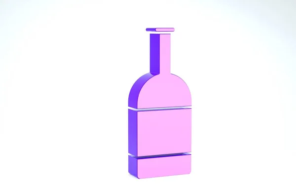 Bottiglia di birra viola icona isolata su sfondo bianco. Illustrazione 3d rendering 3D — Foto Stock