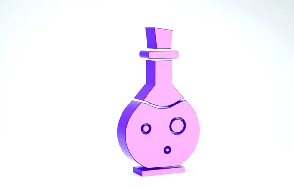 Botella de vidrio púrpura con ícono mágico de elixir aislado sobre fondo blanco. Activo del juego de ordenador. 3D ilustración 3D render — Foto de Stock