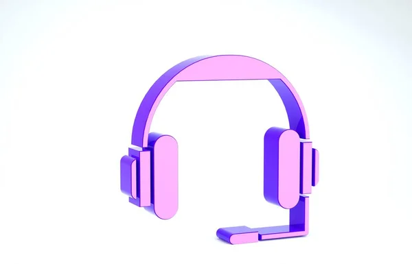 Fones de ouvido roxos ícone isolado no fundo branco. Fones de ouvido. Conceito para ouvir música, serviço, comunicação e operador. 3D ilustração 3D render — Fotografia de Stock