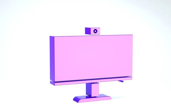 Ícone de monitor de computador roxo isolado no fundo branco. Assinatura do componente do PC. 3D ilustração 3D render — Fotografia de Stock