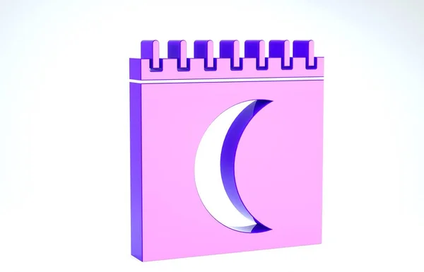 Icône calendrier phases de lune violette isolée sur fond blanc. Illustration 3D rendu 3D — Photo