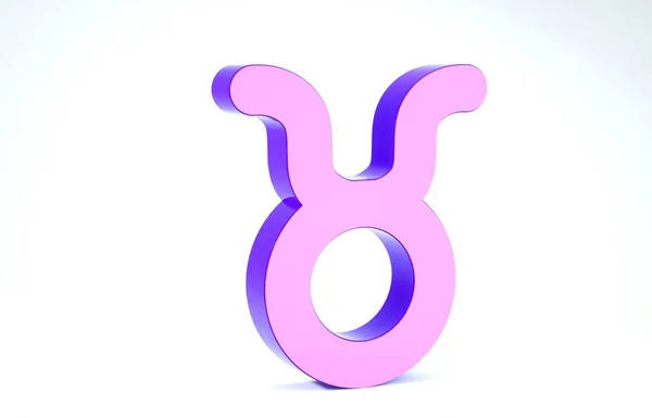 Icona segno zodiacale viola Toro isolato su sfondo bianco. Raccolta astrologica di oroscopi. Illustrazione 3d rendering 3D — Foto Stock