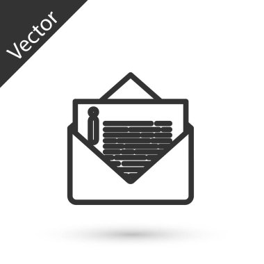 Beyaz arkaplanda gri çizgi zarfı simgesi izole edildi. E- posta mektup sembolü. Vektör İllüstrasyonu