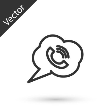 Gri çizgi konuşma balonu ve beyaz arka planda izole edilmiş bir arama ikonu. Vektör İllüstrasyonu