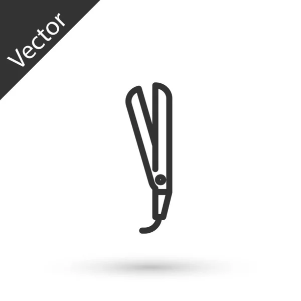 Linha cinza Ferro de ondulação para ícone de cabelo isolado no fundo branco. Ícone de alisador de cabelo. Ilustração vetorial — Vetor de Stock