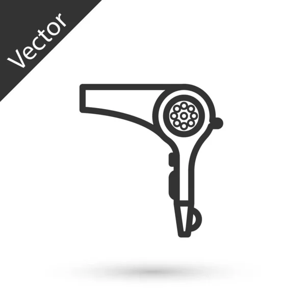 Grey line Hair dryer icon isolated on white background. Hairdryer sign. Hair drying symbol. Blowing hot air. Vector Illustration — Stock Vector