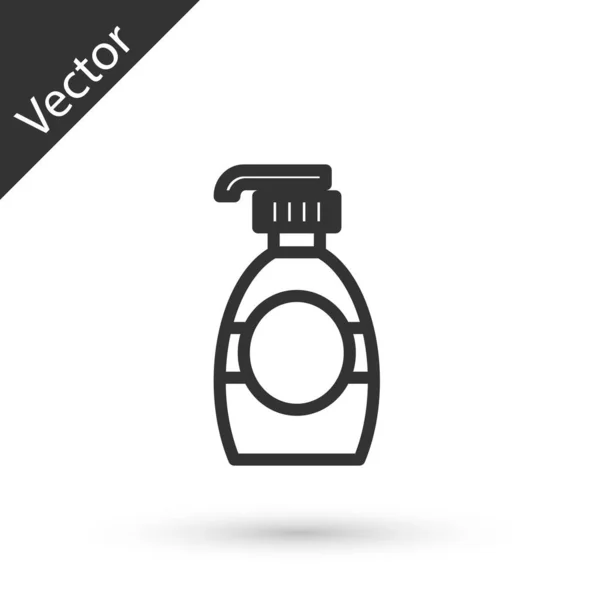 Línea gris Botella de jabón líquido antibacteriano con icono del dispensador aislado sobre fondo blanco. Desinfección, higiene, concepto de cuidado de la piel. Ilustración vectorial — Vector de stock