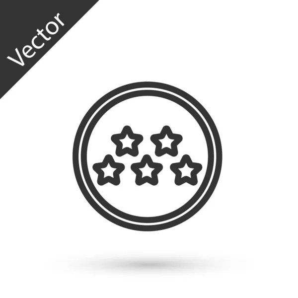 Línea gris Cinco estrellas de calificación del producto del cliente icono de revisión aislado sobre fondo blanco. Favorito, mejor calificación, símbolo de premio. Ilustración vectorial — Vector de stock