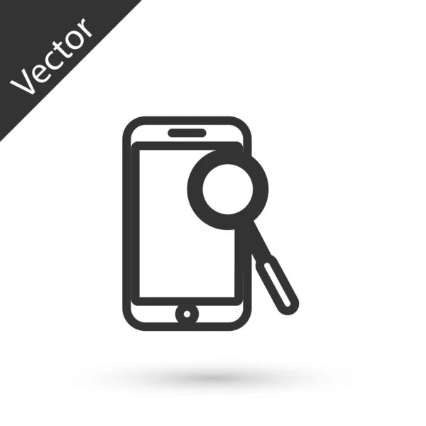 Linha cinza Ícone de diagnóstico de telefone celular isolado no fundo branco. Ajustar aplicativo, serviço, opções de configuração, manutenção, reparo, fixação. Ilustração vetorial — Vetor de Stock