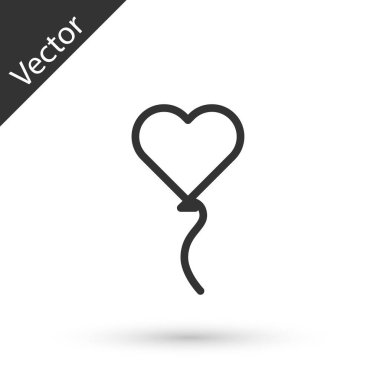 Beyaz arka planda izole edilmiş kurdele ikonu olan kalp şeklinde gri çizgi balonları. Sevgililer Günü sembolü. Vektör İllüstrasyonu