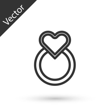 Gri çizgi alyans simgesi beyaz arkaplanda izole edildi. Gelin ve damat mücevher tabelası. Evlilik sembolü. Elmas yüzük. Vektör İllüstrasyonu