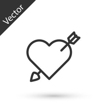 Beyaz arka planda kalp ve ok simgesi olan gri çizgi Amour sembolü. Aşk işareti. Sevgililer Günü sembolü. Vektör İllüstrasyonu