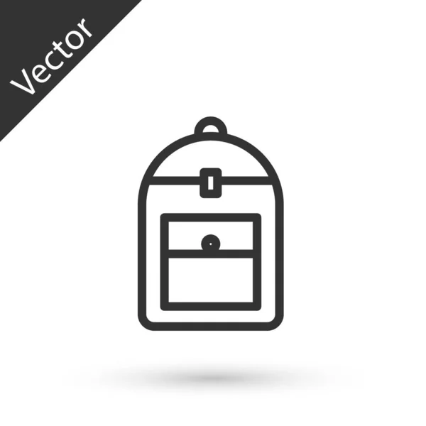 Icono de la mochila de línea gris aislado sobre fondo blanco. Ilustración vectorial — Vector de stock