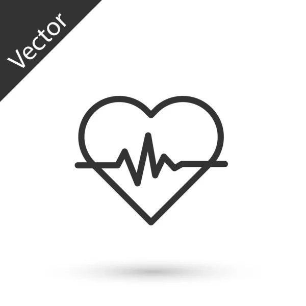 Línea gris Icono de frecuencia cardíaca aislado sobre fondo blanco. Signo de latido. Icono de pulso. Icono del cardiograma. Ilustración vectorial — Vector de stock