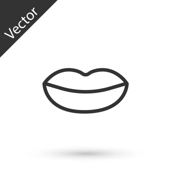 Linha cinza Ícone de lábios sorridentes isolado no fundo branco. Símbolo de sorriso. Ilustração vetorial — Vetor de Stock