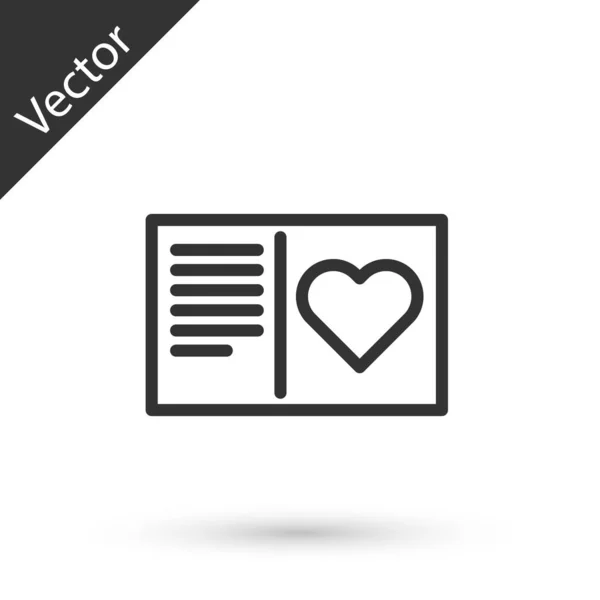 Volante de San Valentín de línea gris con icono del corazón aislado sobre fondo blanco. Plantilla de cartel de celebración para invitación o tarjeta de felicitación. Ilustración vectorial — Vector de stock