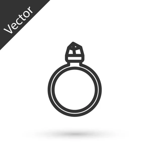 Graue Linie Diamant Verlobungsring Symbol isoliert auf weißem Hintergrund. Vektorillustration — Stockvektor
