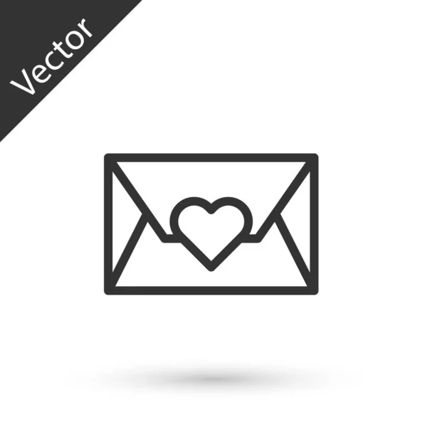 Enveloppe de ligne grise avec icône de coeur de Saint-Valentin isolé sur fond blanc. Message d'amour. Lettre d'amour et de romance. Illustration vectorielle — Image vectorielle