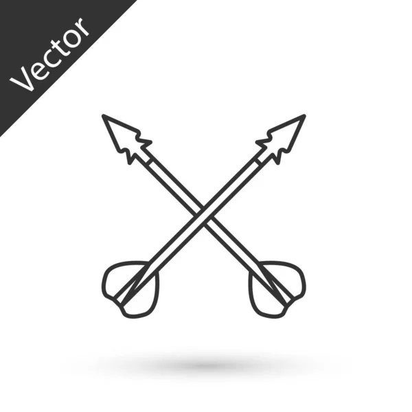 Línea gris Icono de flechas cruzadas medievales aisladas sobre fondo blanco. Arma medieval. Ilustración vectorial — Vector de stock