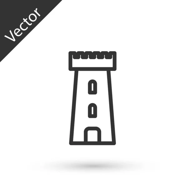 Graue Linie Burgturm Symbol isoliert auf weißem Hintergrund. Festungszeichen. Vektorillustration — Stockvektor