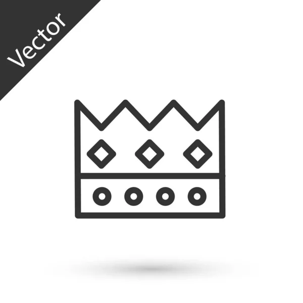 Grey line King crown icon isolated on white background. Vector Illustration — Stock Vector