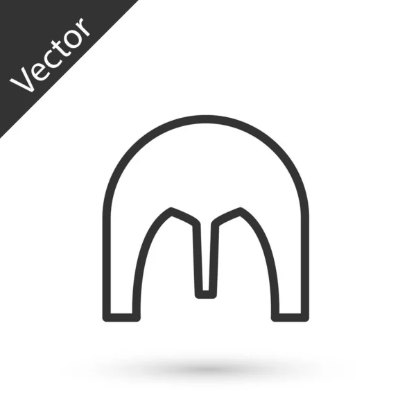 Casco de hierro medieval de línea gris para icono de protección de la cabeza aislado sobre fondo blanco. Ilustración vectorial — Archivo Imágenes Vectoriales