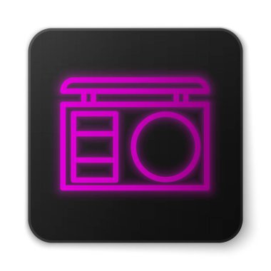 Beyaz arkaplanda izole edilmiş fırça ikonu olan parlak neon çizgili göz falı paleti. Siyah kare düğme. Vektör İllüstrasyonu